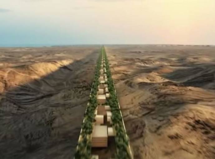 The Line, la città utopica verticale nel golfo di Aquaba, lunga 170 chilometri, larga 200 metri e alta 500